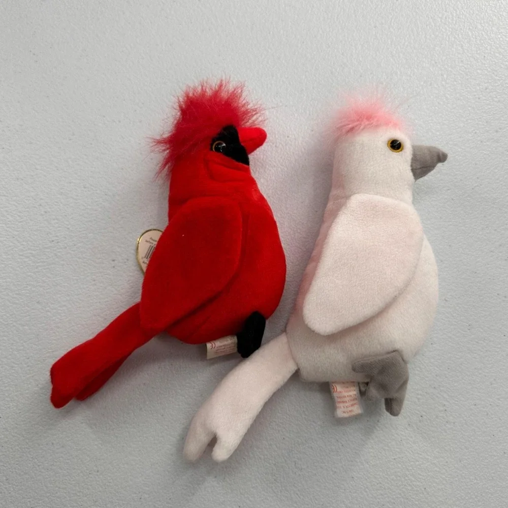 Vintage Ty Beanie Babies Mac & Kuku‎ Plush Birds Set Cardinal Cockatoo Bundle